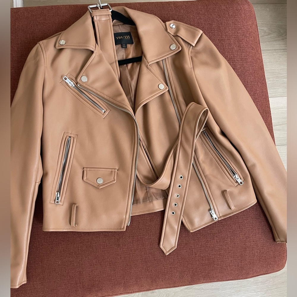 TRUTH Vegan Leather Biker Jacket in Tan Camel